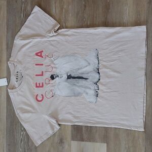NWT Celia Cruz Graphic T-Shirt Beige Size S